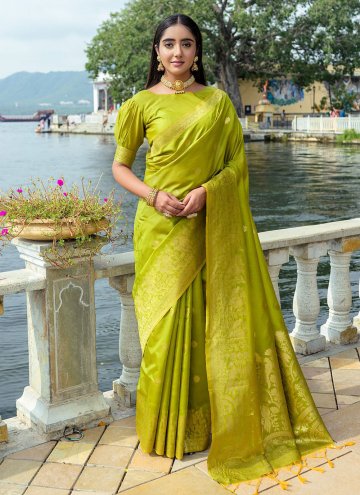 Silk Classic Designer Saree in Green Enhanced with Woven