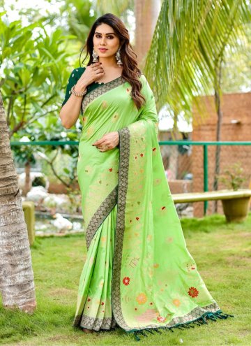 Silk Classic Designer Saree in Green Enhanced with Woven