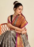 Silk Classic Designer Saree in Grey Enhanced with Border - 1