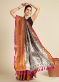Silk Classic Designer Saree in Grey Enhanced with Border - 2