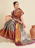 Silk Classic Designer Saree in Grey Enhanced with Border - 3