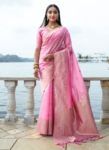 Silk Classic Designer Saree in Pink Enhanced with Woven