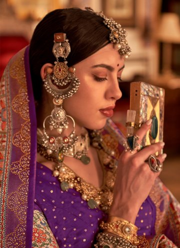 Silk Classic Designer Saree in Purple Enhanced with Digital Print