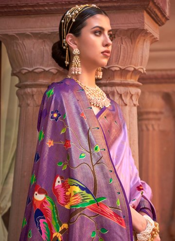 Silk Classic Designer Saree in Purple Enhanced with Lace