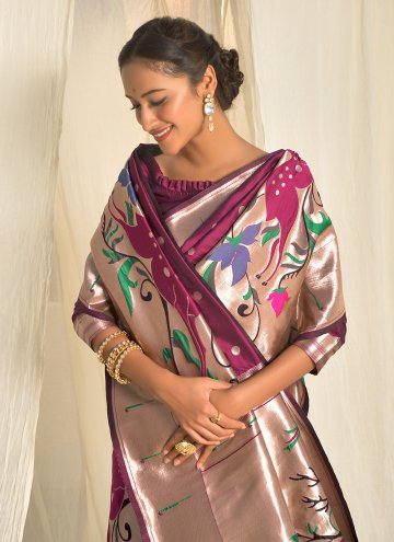 Silk Classic Designer Saree in Purple Enhanced with Meenakari