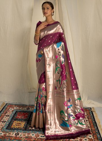 Silk Classic Designer Saree in Purple Enhanced with Meenakari