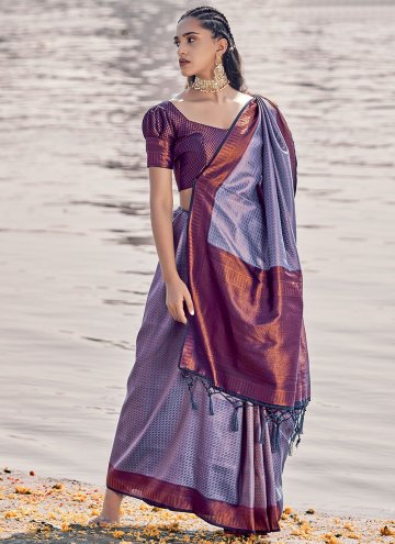 Silk Classic Designer Saree in Purple Enhanced wit