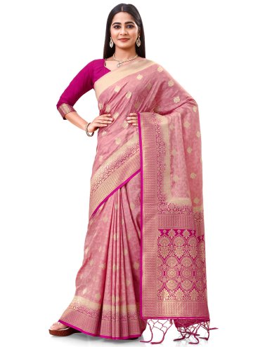 Silk Classic Designer Saree in Rani Enhanced with 