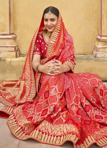 Silk Classic Designer Saree in Red Enhanced with Border