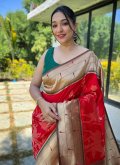 Silk Classic Designer Saree in Red Enhanced with Woven - 1