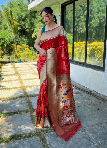 Silk Classic Designer Saree in Red Enhanced with W
