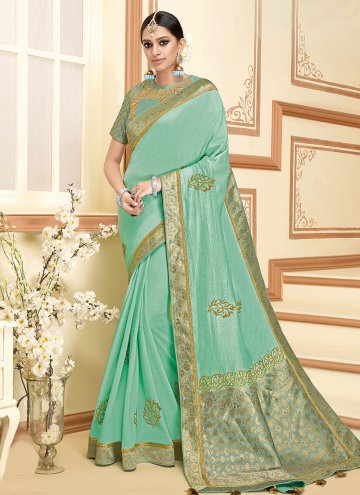 Silk Classic Designer Saree in Sea Green Enhanced with Cord