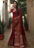 Silk Classic Designer Saree in Wine Enhanced with Bandhej Print - 2