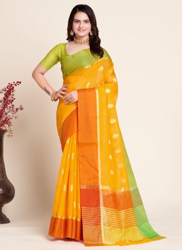 Silk Classic Designer Saree in Yellow Enhanced wit