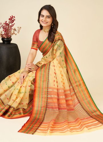 Silk Classic Designer Saree in Yellow Enhanced with Woven