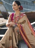 Silk Contemporary Saree in Beige Enhanced with Woven - 1