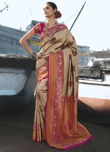 Silk Contemporary Saree in Beige Enhanced with Wov