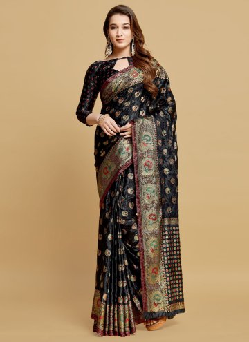 Silk Contemporary Saree in Black Enhanced with Jac