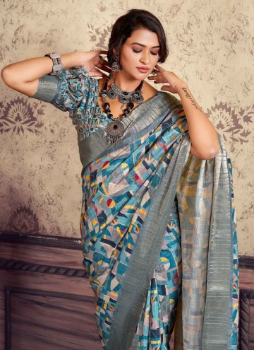 Silk Contemporary Saree in Blue Enhanced with Gota Work