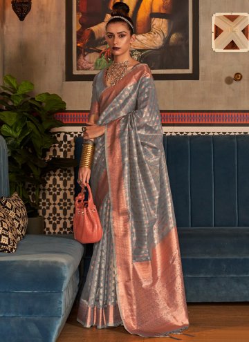 Silk Contemporary Saree in Blue Enhanced with Wove