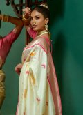 Silk Contemporary Saree in Cream Enhanced with Woven - 1