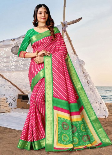 Silk Contemporary Saree in Green and Pink Enhanced with Border
