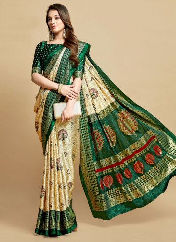 Silk Contemporary Saree in Green Enhanced with Jac