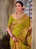 Silk Contemporary Saree in Green Enhanced with Woven - 1