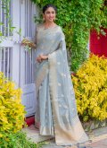 Silk Contemporary Saree in Grey Enhanced with Booti Work - 2