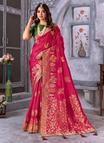Silk Contemporary Saree in Magenta Enhanced with W