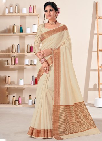 Silk Contemporary Saree in Off White Enhanced with