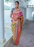 Silk Contemporary Saree in Peach Enhanced with Meenakari - 2
