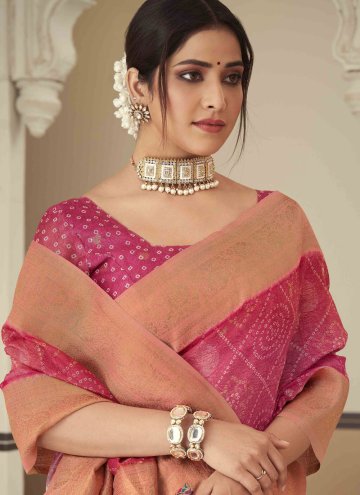 Silk Contemporary Saree in Pink Enhanced with Bandhej Print