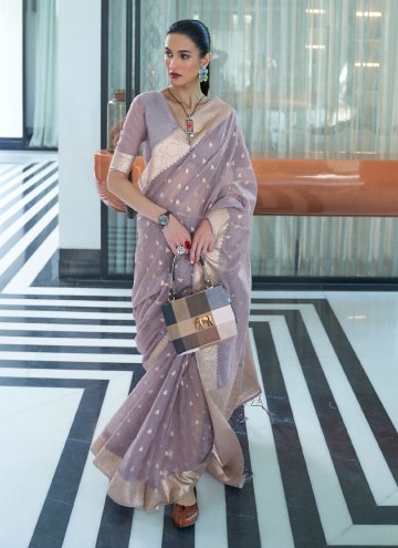 Silk Contemporary Saree in Purple Enhanced with Mukesh