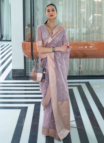 Silk Contemporary Saree in Purple Enhanced with Mukesh