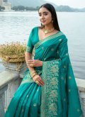 Silk Contemporary Saree in Teal Enhanced with Woven - 2