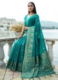 Silk Contemporary Saree in Teal Enhanced with Woven - 3