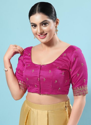Silk Designer Blouse in Rani Enhanced with Embroid