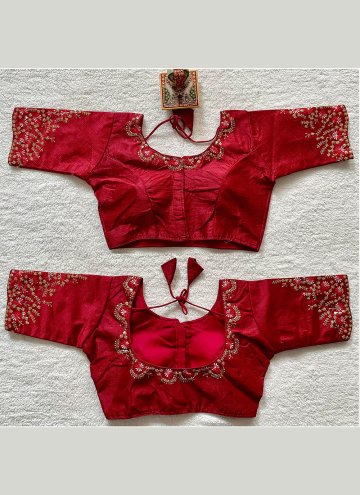 Silk Designer Blouse in Red Enhanced with Diamond Work