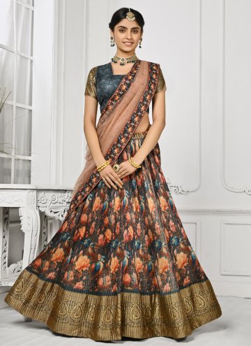 Silk Designer Lehenga Choli in Multi Colour Enhanced with Floral Print
