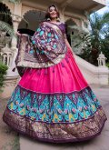 Silk Designer Lehenga Choli in Pink Enhanced with Foil Print - 2