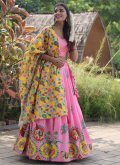 Silk Designer Lehenga Choli in Pink Enhanced with Print - 2
