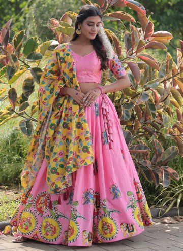 Silk Designer Lehenga Choli in Pink Enhanced with Print