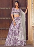 Silk Designer Lehenga Choli in Purple and White Enhanced with Floral Print - 1