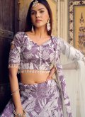 Silk Designer Lehenga Choli in Purple and White Enhanced with Floral Print - 2