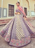 Silk Designer Lehenga Choli in Purple Enhanced with Beads - 1