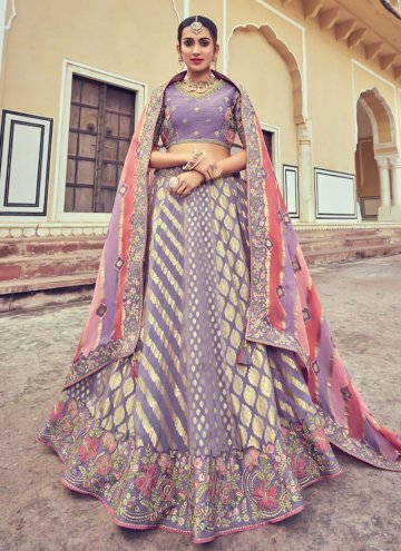Silk Designer Lehenga Choli in Purple Enhanced with Beads