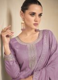 Silk Designer Salwar Kameez in Lavender Enhanced with Embroidered - 3