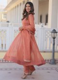Silk Designer Salwar Kameez in Peach Enhanced with Plain Work - 2