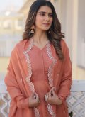 Silk Designer Salwar Kameez in Peach Enhanced with Plain Work - 4